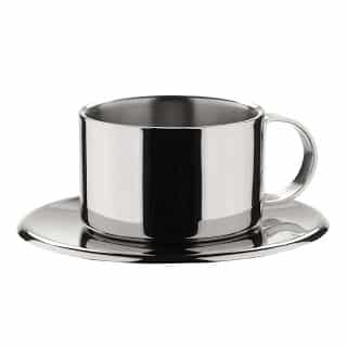 Set of 4 Stainless Steel Espresso Cups and Saucers by Miu France