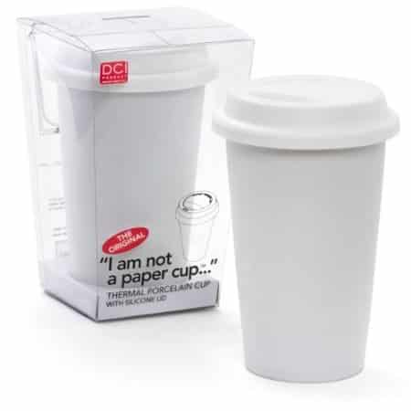 I Am Not a Paper Cup 12-Oz Porcelain Mug w/ Lid