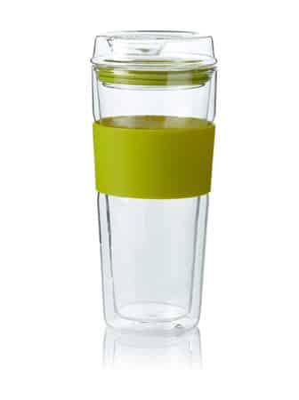 Green Takeya Double Wall Glass Travel Mug