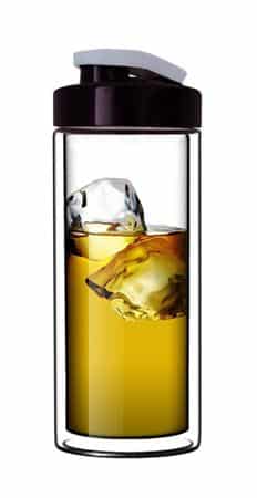 Sun's Tea 18oz Clear Double-Wall Glass Travel Mug w/ Flip Drinkhole Lid 